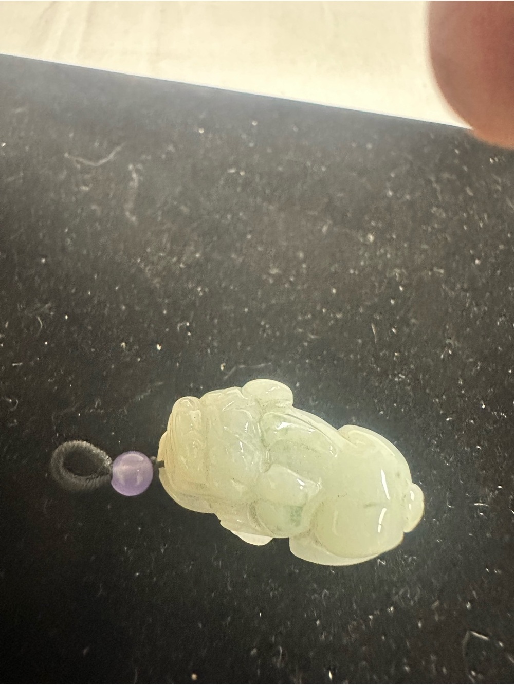 Small Bull Jade Green Pendant with Black Cord